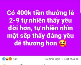  Được thưởng lễ 400.000 đồng/nguời, 42.000 công nhân rất phấn khởi