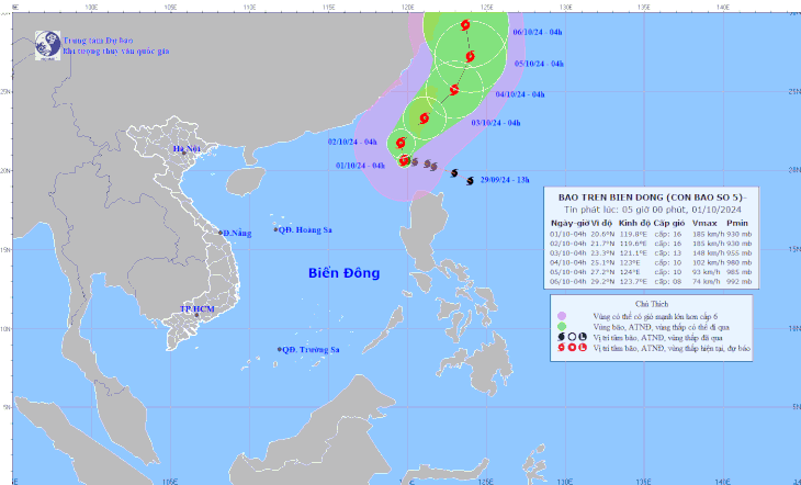 Siêu bão Krathon vào Biển Đông thành bão số 5, dự báo không ảnh hưởng đất liền Việt nam