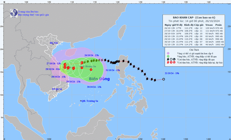 Bão Trà Mi cách Đà Nẵng 358km, nhiều nơi mưa cục bộ cường suất lớn